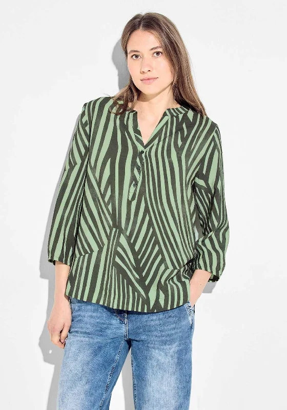 Cecil Printed Half Placket Blouse, Green Drape Neck Blouse