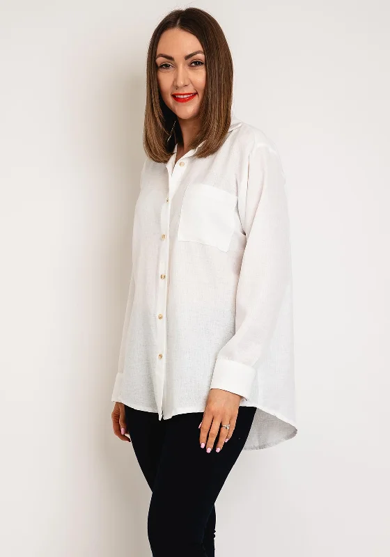 Serafina Collection Textured Relaxed Blouse, White Gathered Detail Blouse