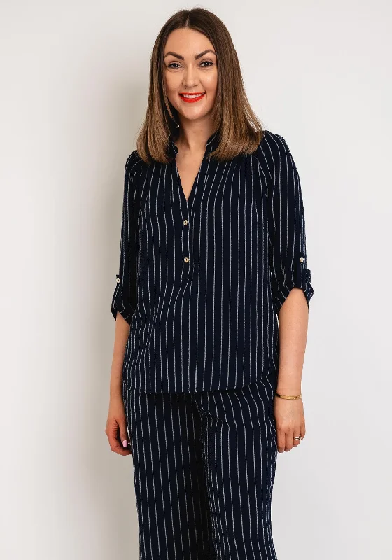 Serafina Collection V-Neck Striped Blouse, Navy Business Casual Blouse