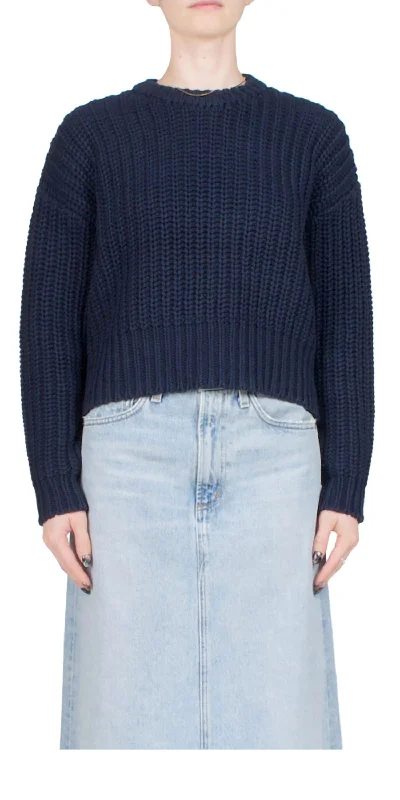 Chunky Boxy Sweater In Navy Cotton Fabric Linen Fabric Terry Fabric