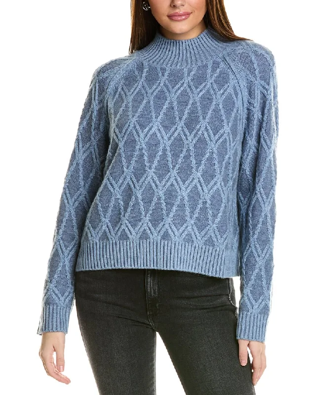 Collaboration Aspen Plaited Cable Mock Neck Cashmere Sweater Graphic Sweater Embroidered Appliqued