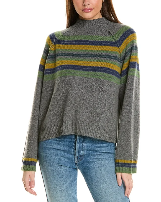 Collaboration Macie Stripe Mock Neck Cashmere Sweater Elegant Classic Vintage