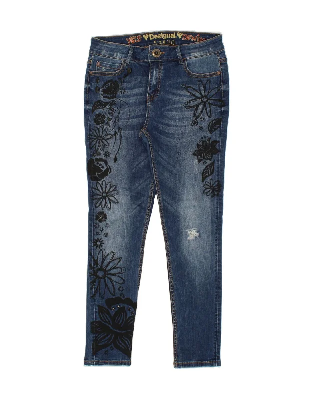 DESIGUAL Womens Graphic Skinny Jeans W30 L27 Blue Floral