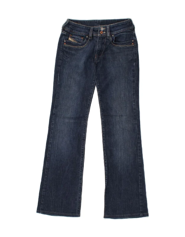 DIESEL Womens Bootcut Jeans W26 L30 Navy Blue Cotton Elegant Raw Hem Jeans
