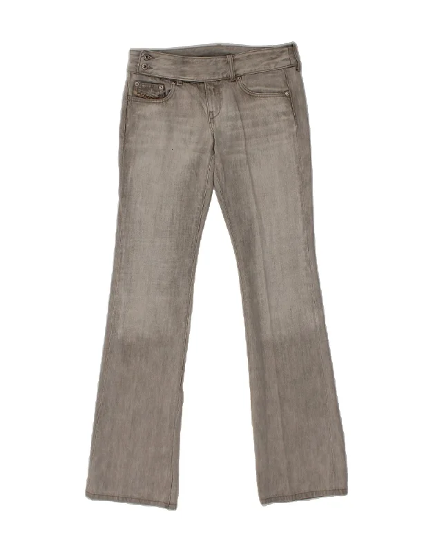 DIESEL Womens Bootcut Jeans W27 L34 Grey Cotton Elegant Raw Hem Jeans