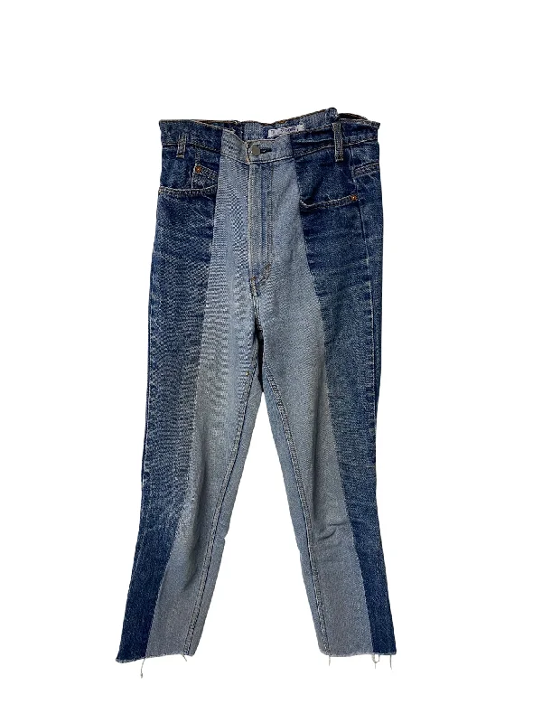 E.L.V. Contrast Straight Leg Jeans in Blue Denim Trendy Wide-Leg High-Waist Denim