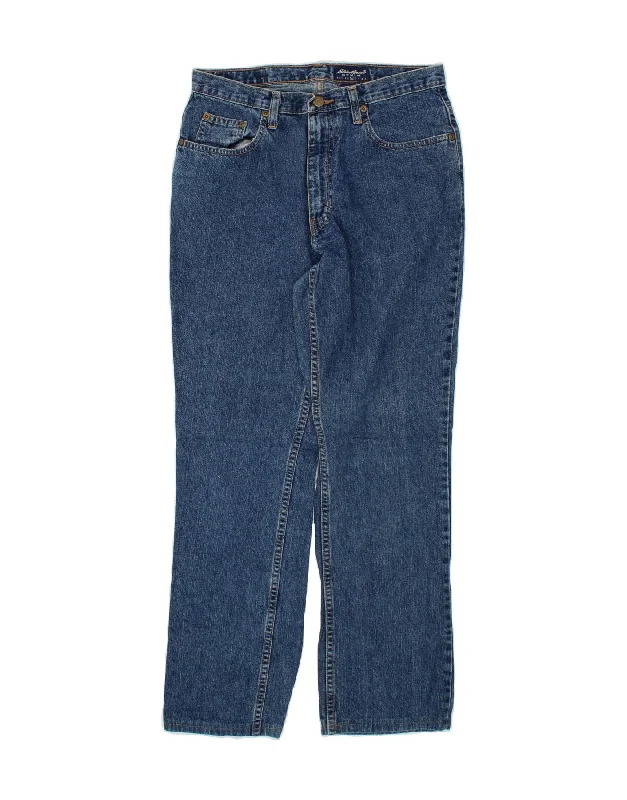 EDDIE BAUER Womens Straight Jeans UK 12 Medium W30 L29 Blue Cotton Fashionable Raw Edge Jeans EDDIE BAUER Womens Straight Jeans UK 12 Medium W30 L29 Blue Cotton Fashionable Raw Edge Jeans