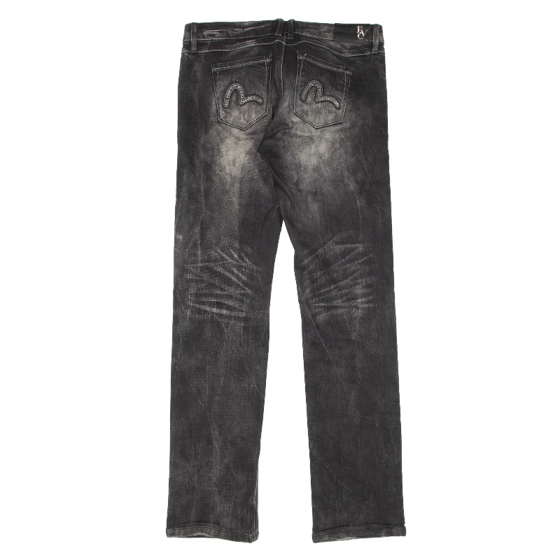 EVISU Jeans Black Denim Slim Straight Stone Wash Womens W29 L31