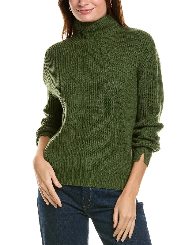 Forte Cashmere Fashioned Rib Funnel Neck Wool & Cashmere-Blend Sweater Glossy Satin Silk
