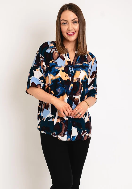 Fransa Taya Abstract Blouse, Beaucoup Blue