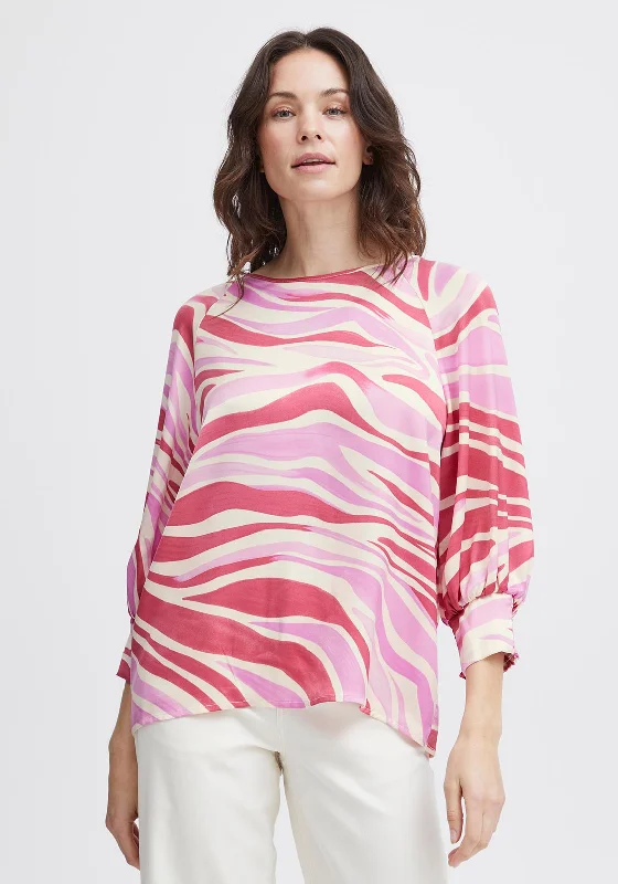 Fransa Zena Animal Print Blouse, Pink Frosting