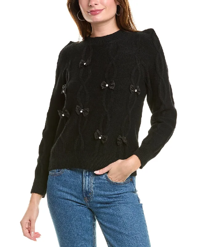 Gracia Cable Knit Bow Tie Sweater Ribbed Striped Patterned
