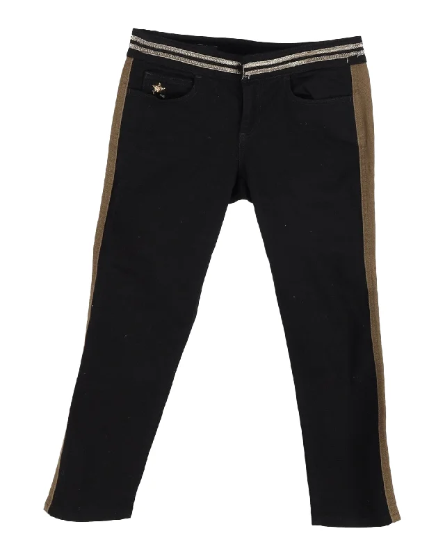 Gucci Side Stripe Jeans in Black Cotton Stylish Tapered Fit Jeans