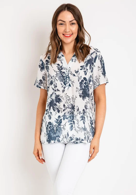 Natalia Collection Lightweight Floral Blouse, Navy