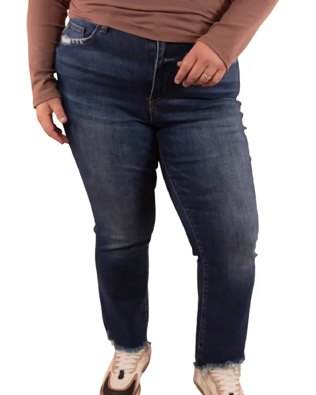 High Rise Frayed Hem Flare Jean In Dark Wash