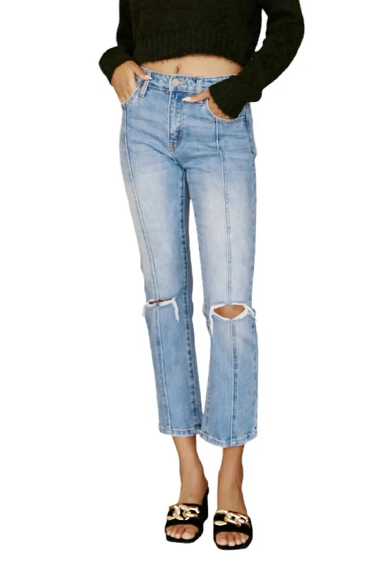 High Rise Straight Leg Center Seam Crop Jeans In Light Wash