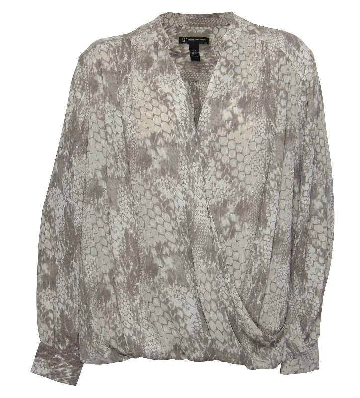 INC Multi Color Crocodile Print Long Slv Cross Front Surplice Blouse Sweetheart Neck Blouse INC Multi Color Crocodile Print Long Slv Cross Front Surplice Blouse Sweetheart Neck Blouse