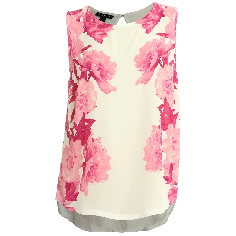 INC Multi Color Floral Print Sleeveless Blouse Feminine Tie Blouse