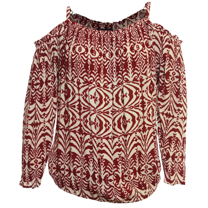 INC Multi Color Print Long Sleeve Cold Shoulder Blouse Sweetheart Neck Blouse