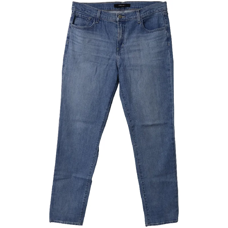 J Brand Cropped Jeans in Blue Cotton Denim Fashionable Raw Hem Bootcut Jeans