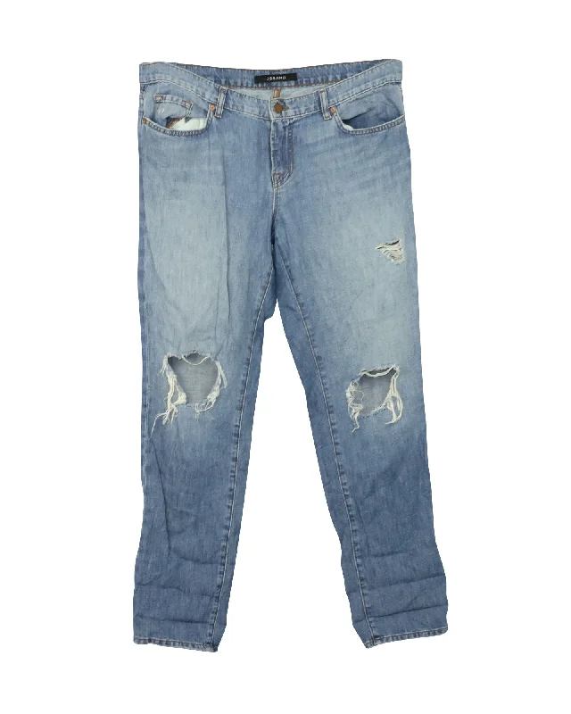 J Brand Distressed Boyfriend Jeans in Blue Cotton Denim Comfortable Low-Rise Jeans