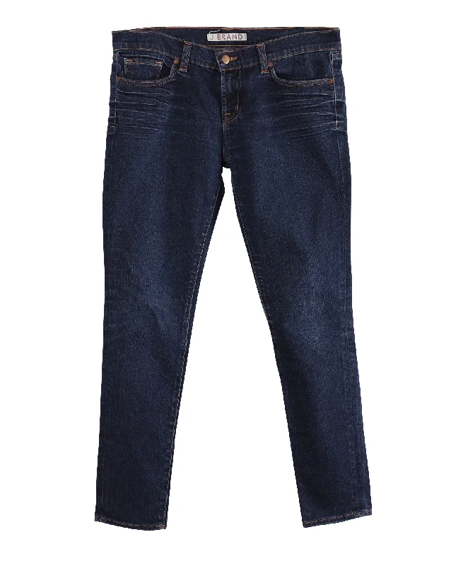 J Brand Mid Rise Skinny Cut Jeans in Blue Cotton Denim Cozy Wide-Legged Jeans