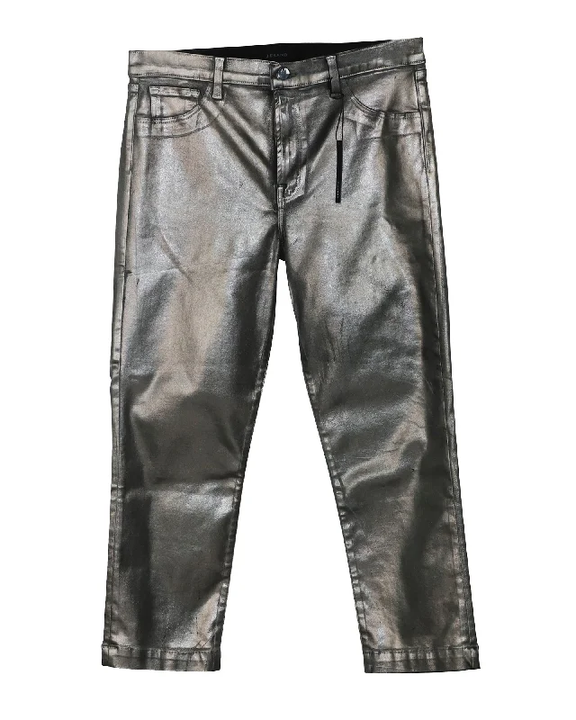 J Brand Ruby High Rise Crop Cigarette Jeans in Galactic Silver Lyocell Fashionable Straight Fit Denim J Brand Ruby High Rise Crop Cigarette Jeans in Galactic Silver Lyocell Fashionable Straight Fit Denim