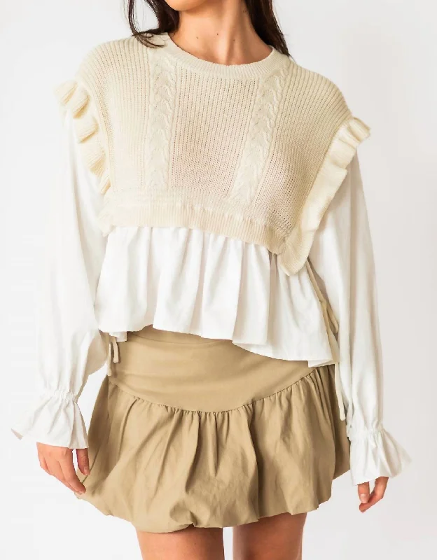 Jocelyn Knit Vest And Blouse Top In White Chic Square Blouse