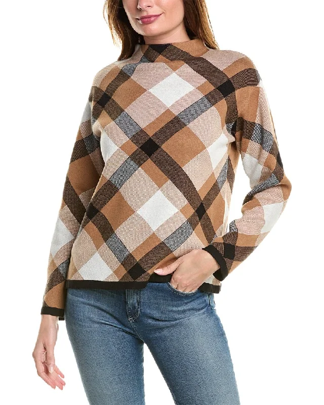 Jones New York Mock Neck Sweater Welt Pockets Slit Pockets Flap Pockets