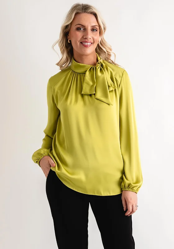 Joseph Ribkoff Knotted High Neck Blouse, Wasabi Balloon Sleeve Blouse