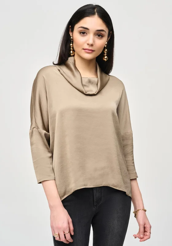 Joseph Ribkoff Button Back Cowl Neck Blouse, Brown Loose Oversized Blouse