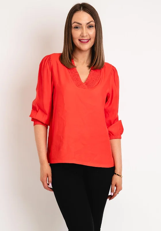 Kaffe Dahila Shirred Neckline Blouse, Cayenne