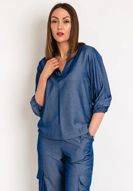 Kaffe Leonara V- Neck Blouse, Chambray Blue