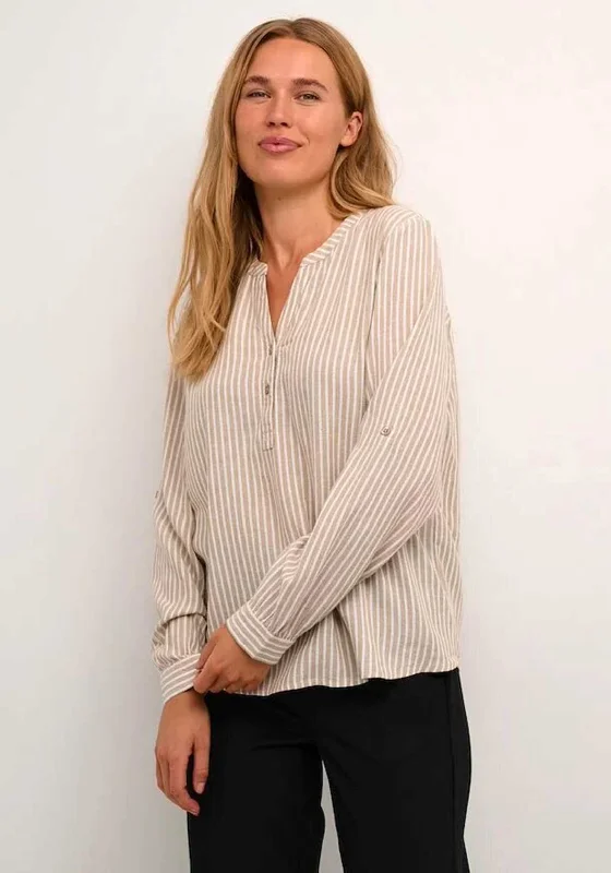 Kaffe Milia Linen Blend Blouse, Chinchilla & Chalk Stripe