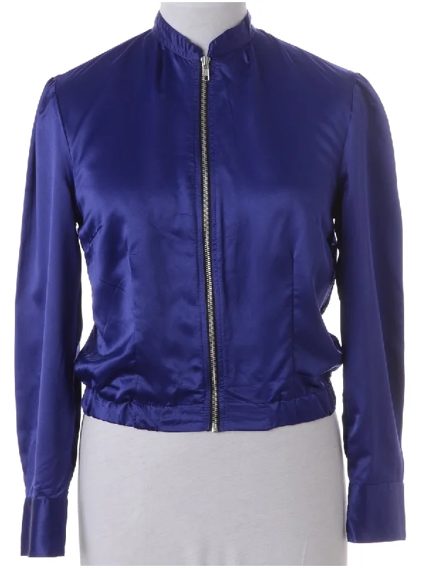 Label Blouse Blue Bomber Ruffled Neck Blouse
