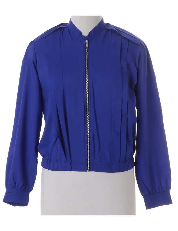 Label Blouse Blue Bomber Pleated Collar Blouse