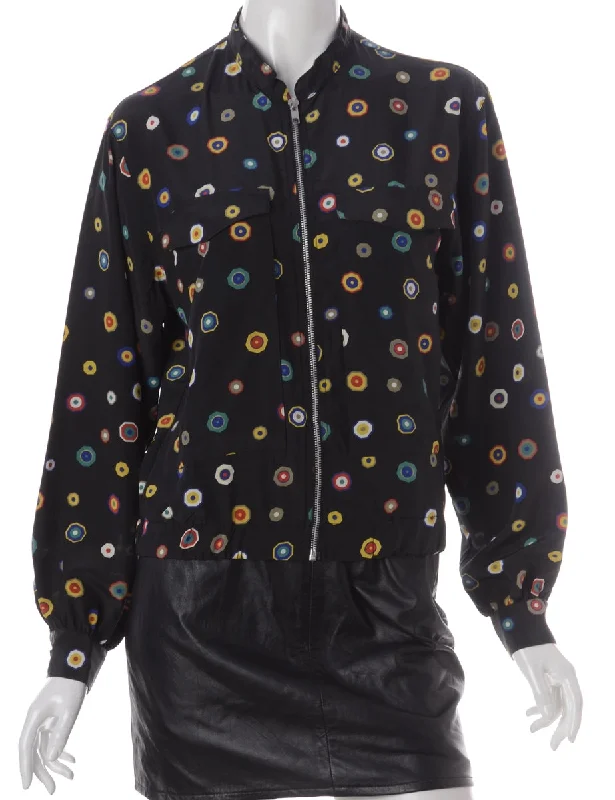 Label Blouse Geometric Print Bomber Casual Stripe Blouse
