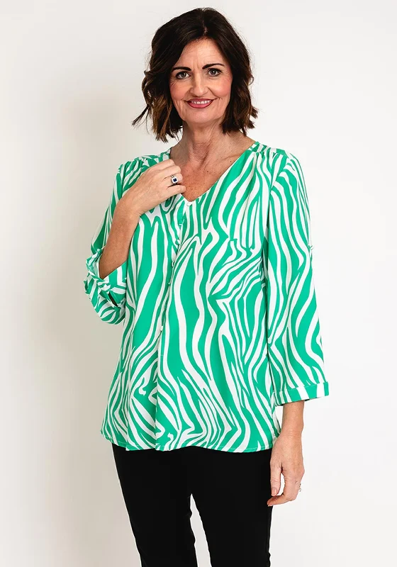 Serafina Collection Animal Print Blouse, Green