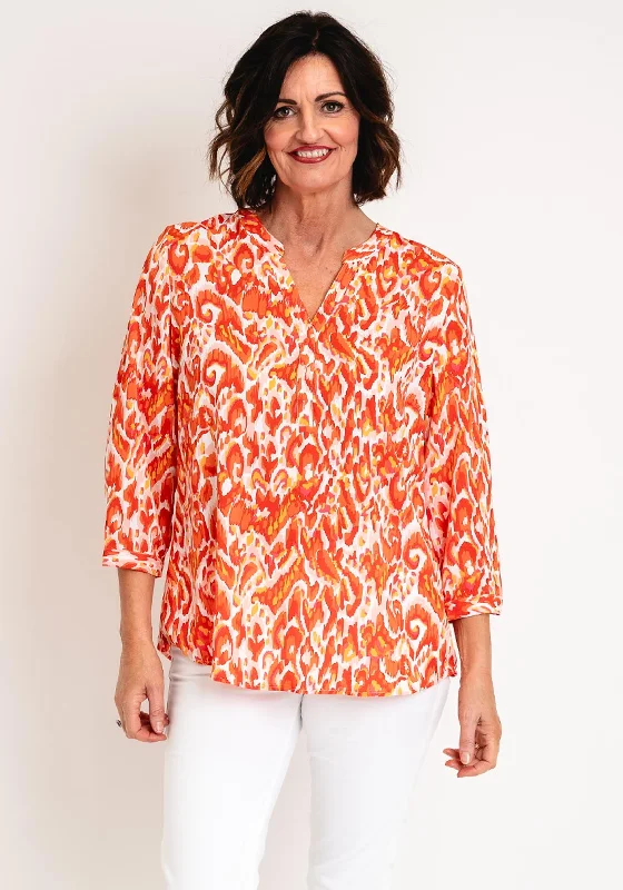Serafina Collection Curve Abstract Print Blouse, Orange Off-Shoulder Wrap Blouse