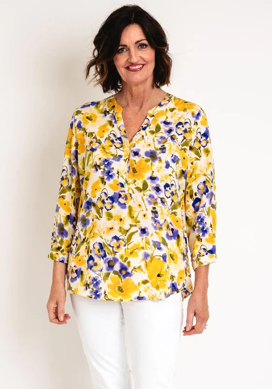 Serafina Collection Curve Floral Print Blouse, Yellow Lightweight Floral Blouse