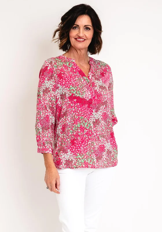 Serafina Collection Curve Ditsy Flower Print Blouse, Pink Chic Wrap Blouse