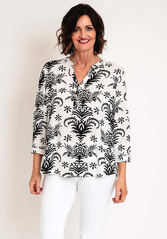 Serafina Collection Curve Vintage Floral Print Blouse, Black Business Casual Blouse