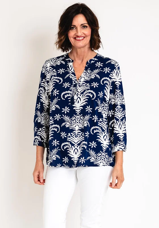 Serafina Collection Curve Vintage Floral Print Blouse, Navy Casual Stripe Blouse