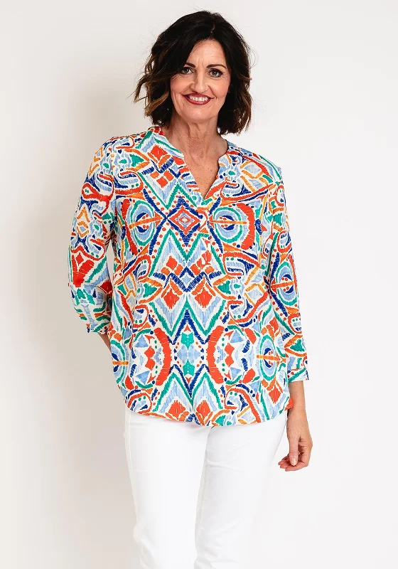 Serafina Collection Curve Abstract Print Blouse, Multi-Coloured Smart Casual Blouse