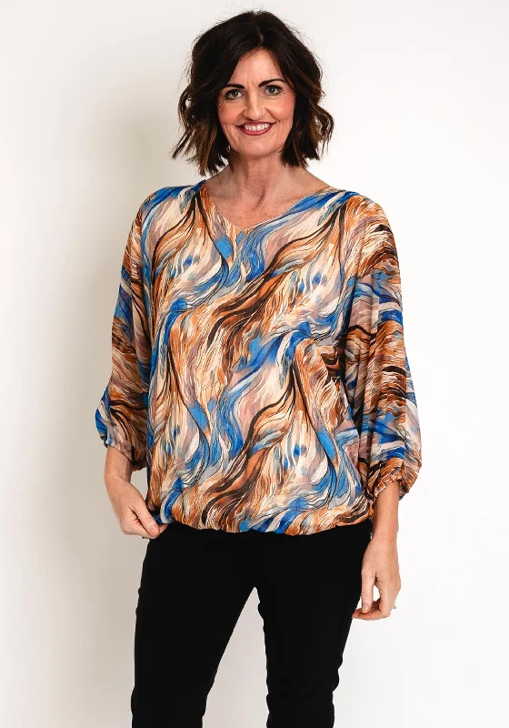 Serafina Collection Chiffon Print Blouse, Blue