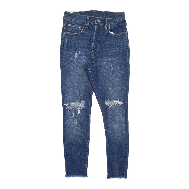LEVI'S 501S Jeans Distressed Blue Denim Skinny Straight Womens W24 L24 Chic Rip-Detail High-Waist Jeans LEVI'S 501S Jeans Distressed Blue Denim Skinny Straight Womens W24 L24 Chic Rip-Detail High-Waist Jeans