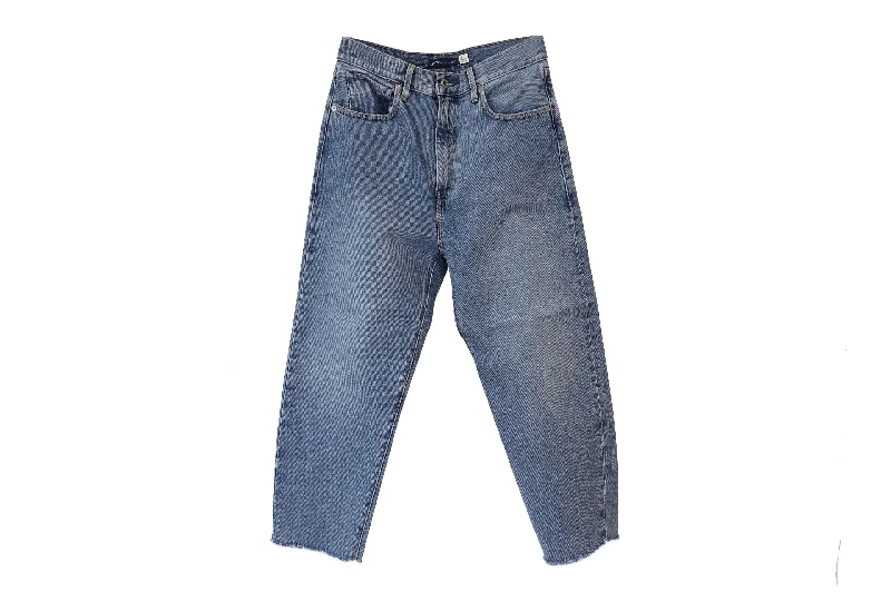 Levi's Barrel Cropped Jeans in Blue Cotton Denim Chic Ripped Jeans