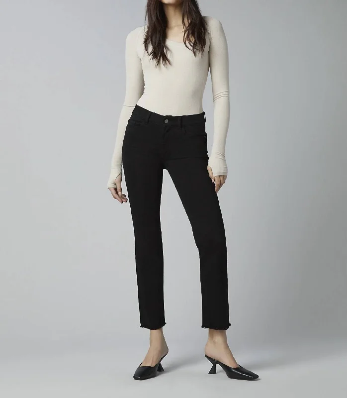 Mara Straight Ankle Jeans In Black Chic Faded Blue Jeans