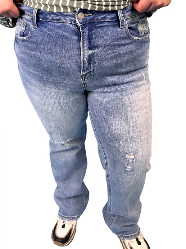 Mid Rise Slouch Jeans In Medium Wash Trendy Colored Denim Jeans