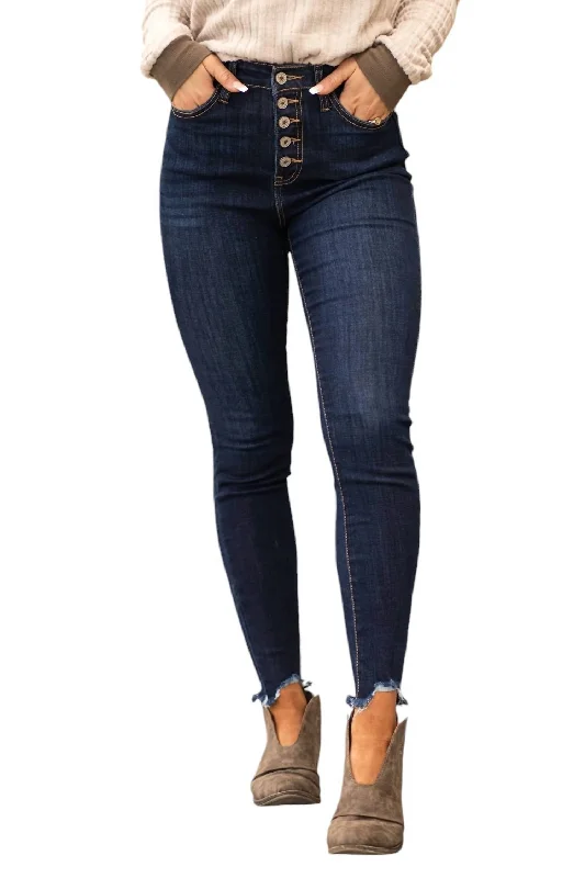 Mindy Hi Rise Button Skinny Jean In Dark Wash Fashionable Jeggings Style Jeans